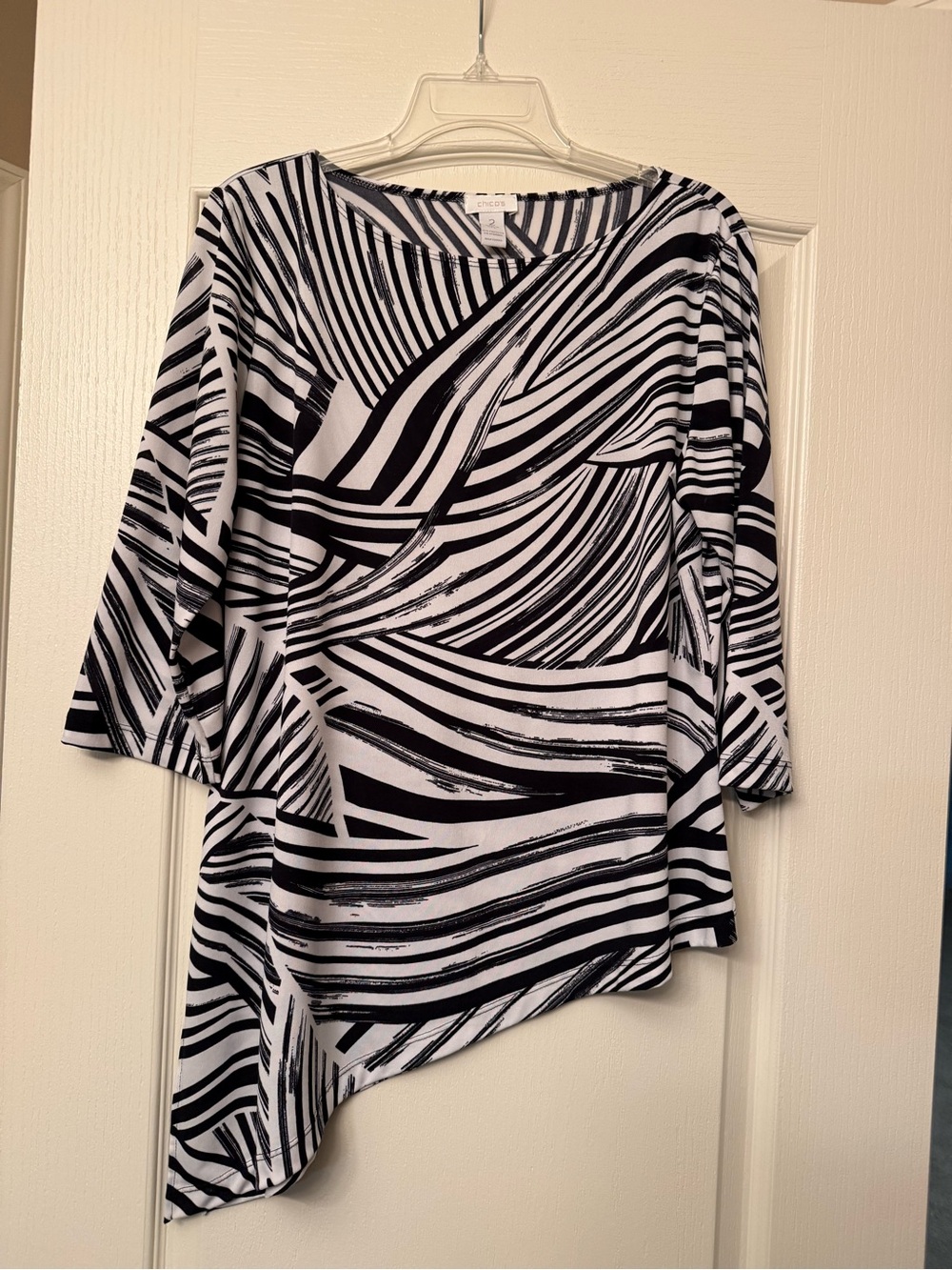 Chico’s Black & White Asymmetrical Print Top
